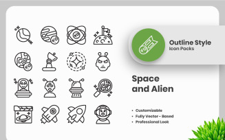 20 Set of Space and Alien Outline Icon Collection