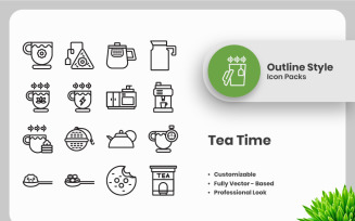20 Set of Tea Time Outline Icon Collection