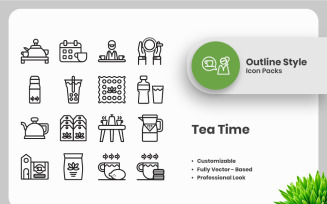 20 Set of Tea Time2 Outline Icon Collection