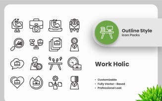 20 Set of Work Holic Outline Icon Collection