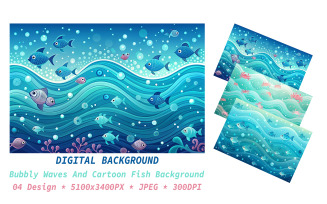 Bubbly Waves And Cartoon Fish Background