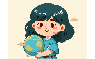 Girl Holding a Globe (flat design)