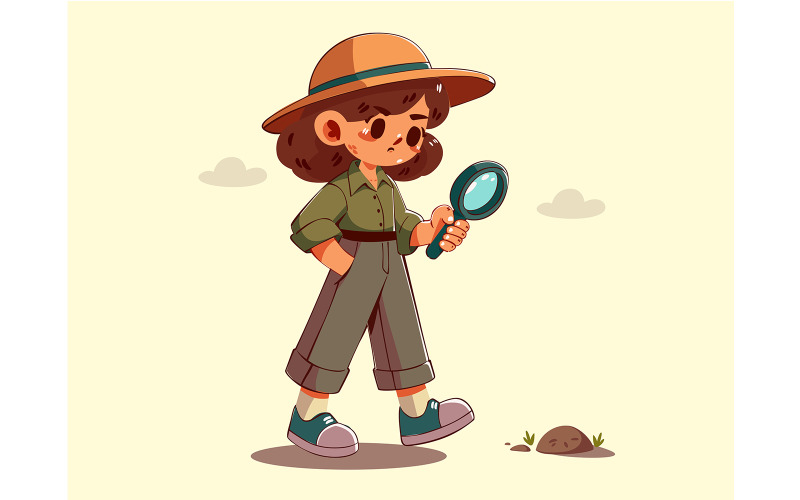 Young Explorer with Magnifying Glass Illustration