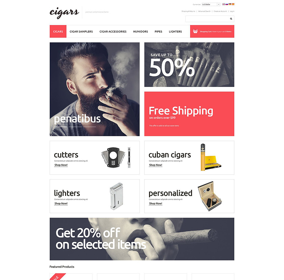 Fine Cigars osCommerce Theme Big Screenshot Fine Cigars OsCommerce Template New Screenshots BIG