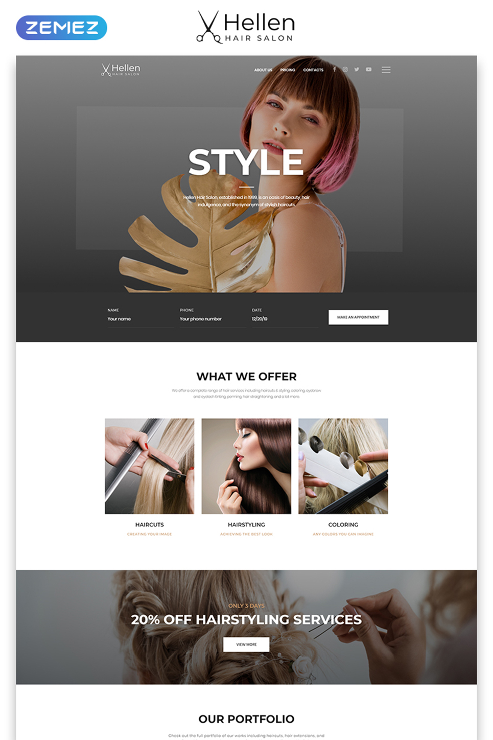 Hair Salon Responsive Website Template #52290