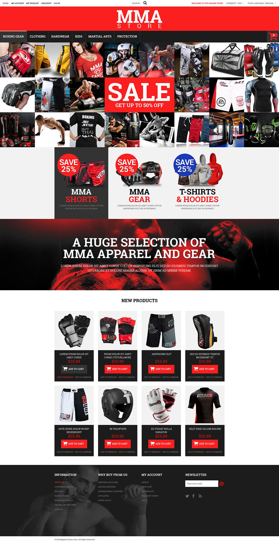 MMA Clothes and Gear Magento Theme New Screenshots BIG