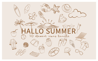 Hallo Summer Hand Drawn Icon Set
