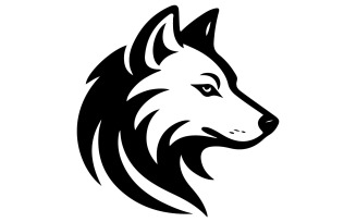 A logo illustration of a wolf head