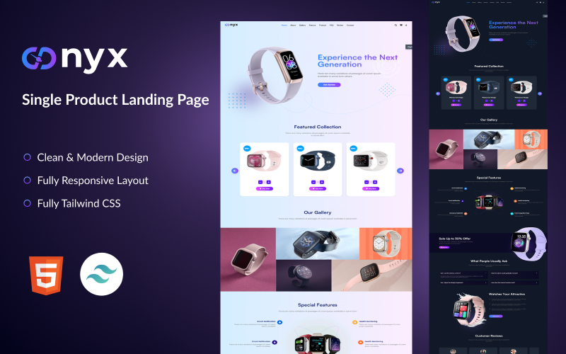 Onyx - Single Product Tailwind Landing Page Template
