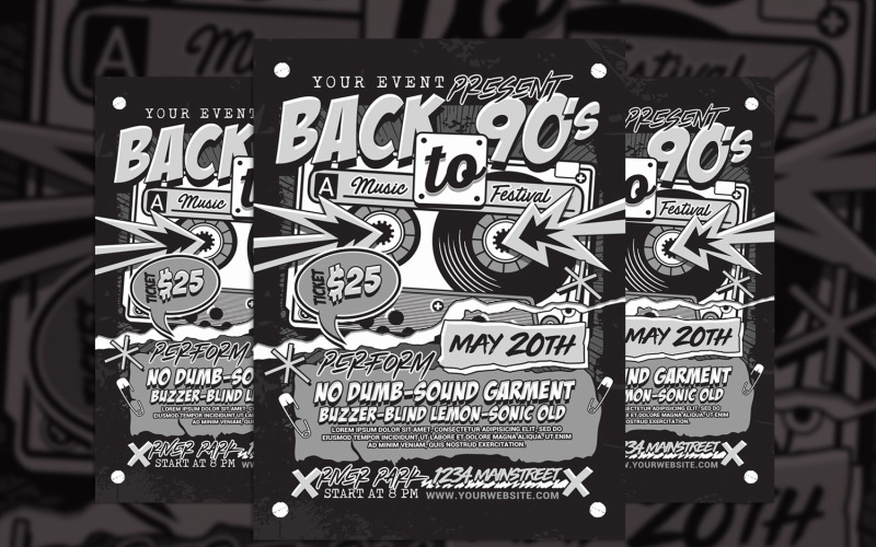 Back to 90's Music Retro Flyer Corporate Identity