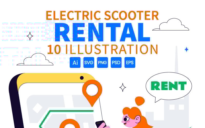 10 Electric Scooter Rental Service Illustration