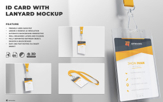 ID Card with Lanyard Mockup