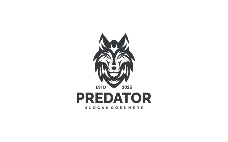 Bold Monochrome Wolf Mascot Logo Design Logo Template