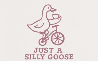 Just a Silly Goose PNG, Funny Goose Drinking Tea on Bicycle, Whimsical Retro Animal Sublimation