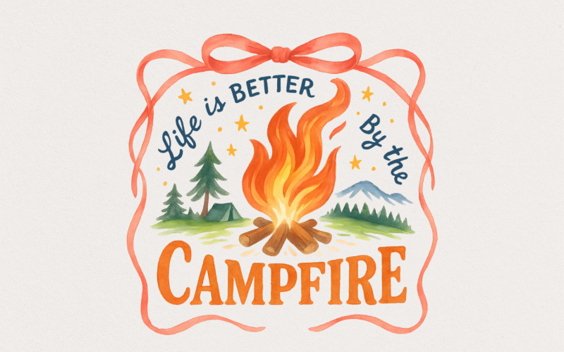 Life Is Better By The Campfire Png, Sublimation Design, Retro Sublimation, Camping Png, Summer Png, Illustration
