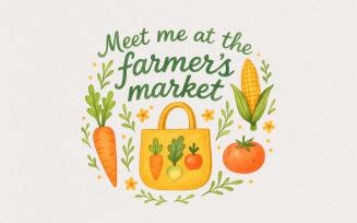 Meet Me At The Farmer's Market PNG, Watercolor Farmers Market Clipart, Vegetable Bag Digital
