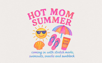 Neon Hot Mom Summer PNG, Retro 90s Digital Download, Sublimation DTF Transfer, Summer Vibes for