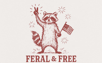 Vintage Patriotic Raccoon PNG, Feral But Free Design, 4th of July Shirt Sublimation, Funny Raccoon