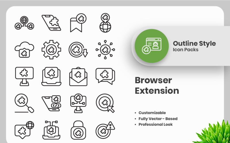 25 Set of Browser Extension Outline Icon Collection Icon Set