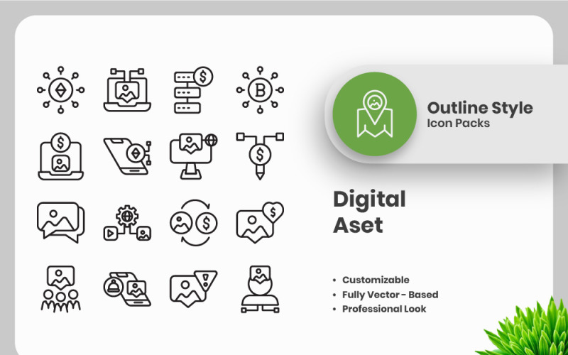 25 Set of Digital Assets Outline Icon Collection Icon Set