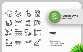 25 Set of Italy Outline Icon Collection