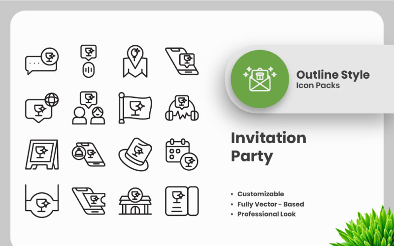 30 Set of Invitation Party Outline Icon Collection Icon Set