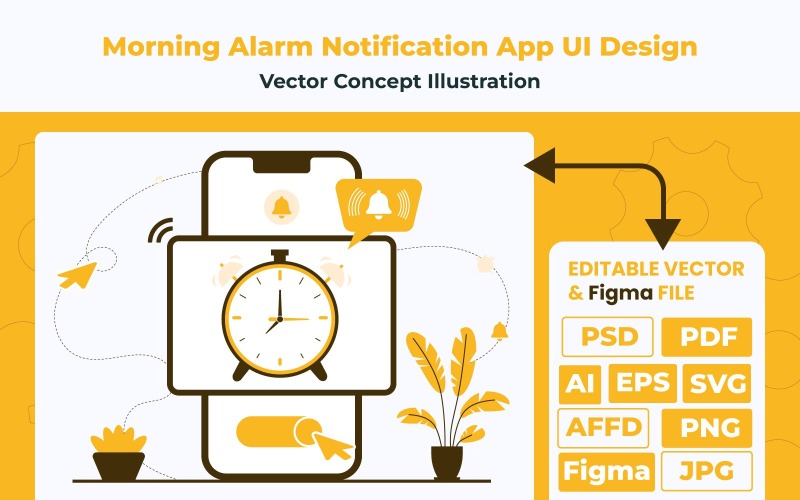 Morning Alarm Notification App UI Design Illustration