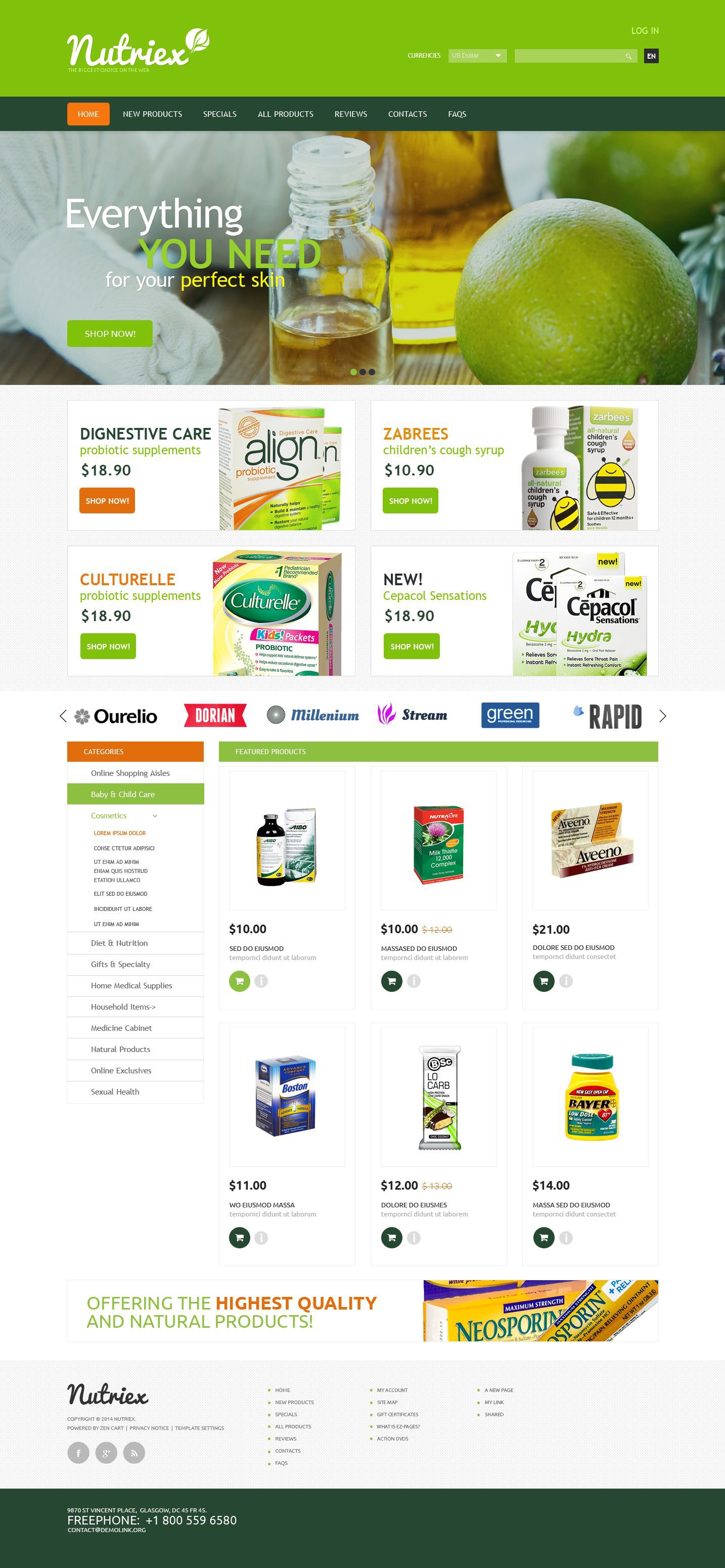 Plantilla ZenCart "Skin Care" #52367 - captura de pantalla