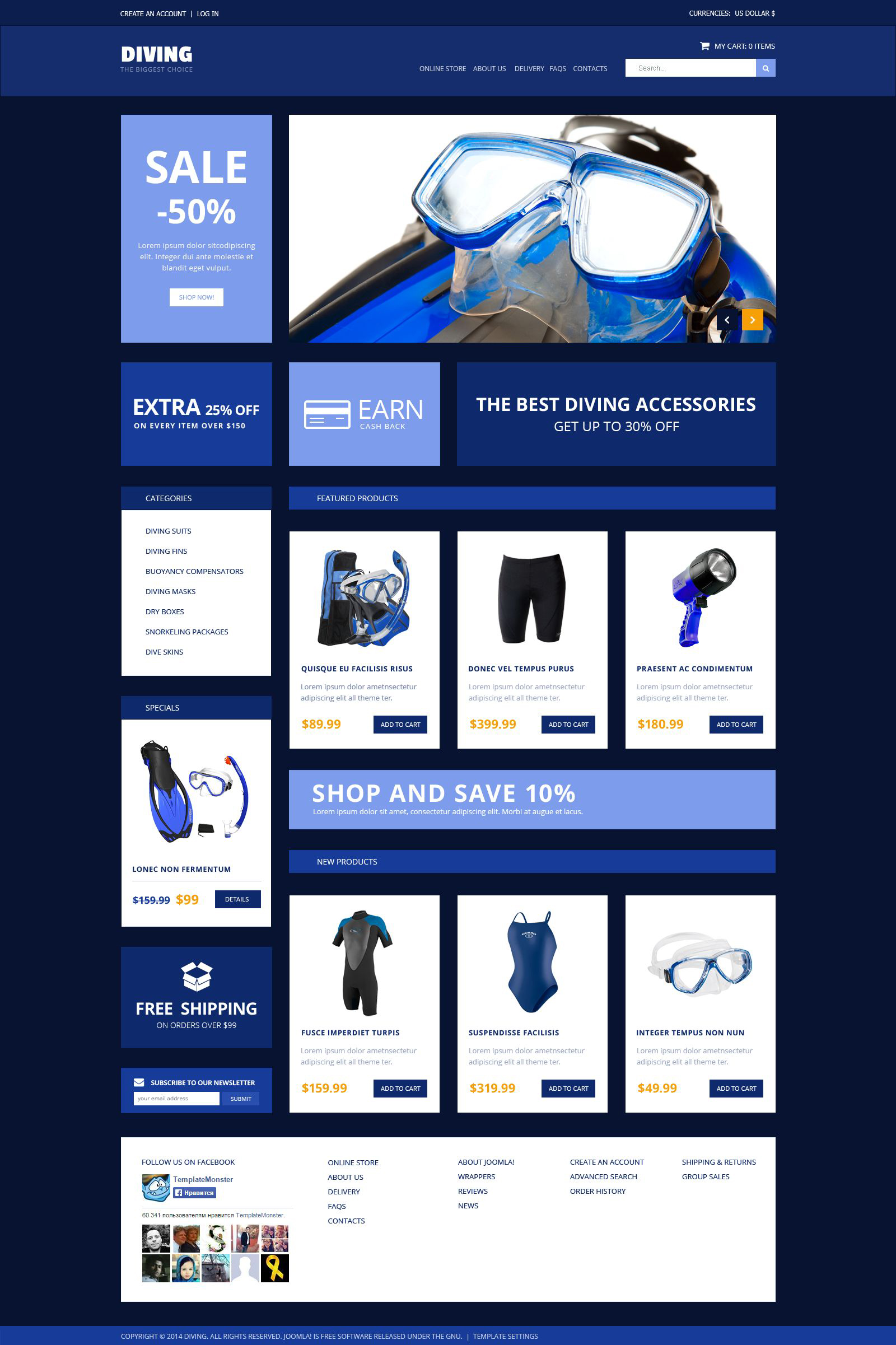 Szablon VirtueMart Diving Accessories #52301 - zrzut ekranu