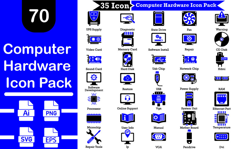 Computer Hardware Icon Pack | AI | EPS | SVG | PNG Icon Set
