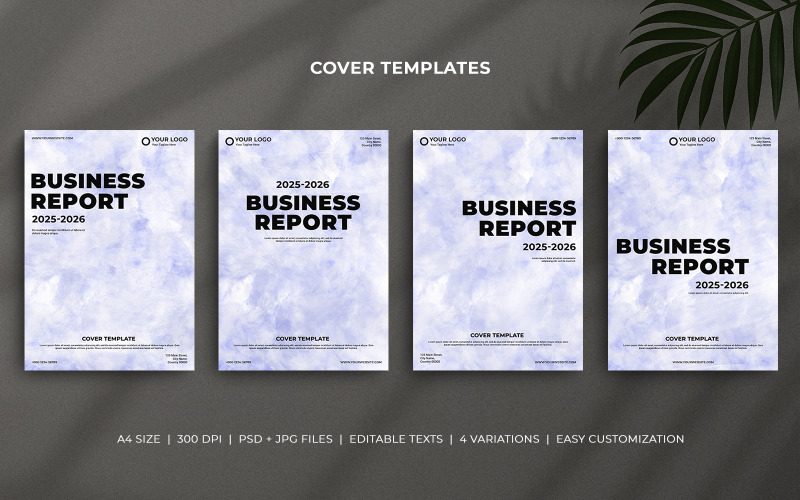 Editable Business Report Cover Templates – Minimal Watercolor Design for Brochure & Profile Use Corporate Identity