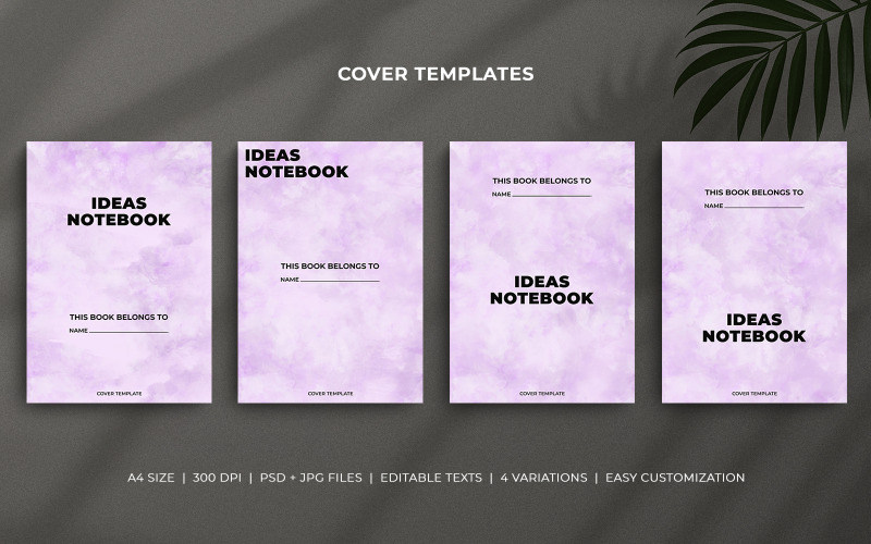 Editable Notebook Cover Template – Minimal Pastel Violet Watercolor Design for Journal, Planner, KDP Corporate Identity
