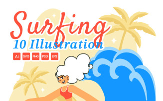 10 Summer Beach Surfing Illustration