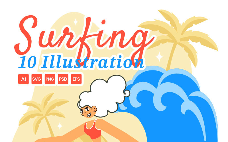 10 Summer Beach Surfing Illustration