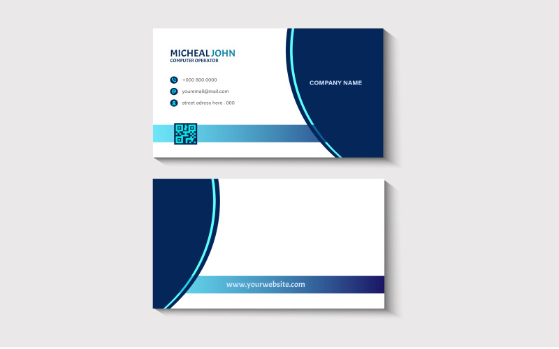 Modern Business Card Design with Blue Gradient and Contact Information Corporate Identity