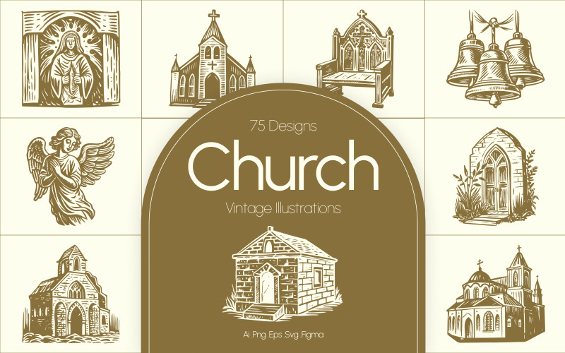 Vintage Church Illustration Set
