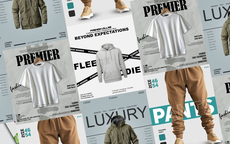 Premium Apparel Mockup Bundle – T-Shirt, Hoodie, Pants, and Jacket Product Mockup