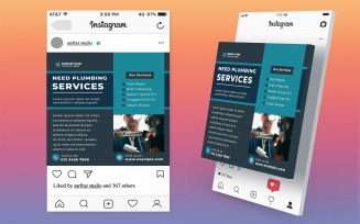 Professional Plumbing Service Promotion Post Template for Social Media in Adobe Photoshop PSD Format