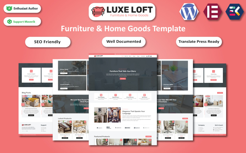 Luxe Loft - Furniture & Home Goods WooCommerce Elementor Template WooCommerce Theme