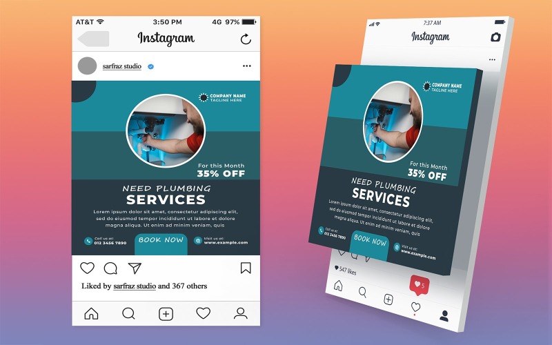 Plumbing Repair Social Media Post PSD Templates for Home Maintenance Advertising