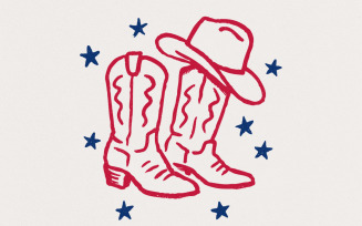 Coquette Cowgirl PNG, Preppy Country 4th, Aesthetic Fourth of July, Cowgirl Boots, American Babe,