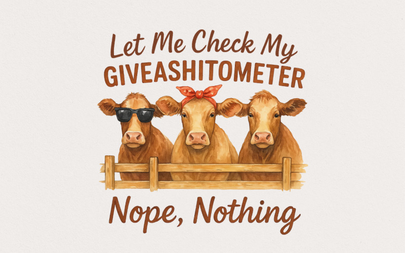 Funny Cow Giveashitometer PNG, Digital Download Clipart, POD, Scrapbooking, Watercolor Clipart, Illustration