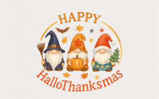 Happy Hallothanksmas Png, Digital Download, Sublimation Design, Gnomes Png, Halloween Png,