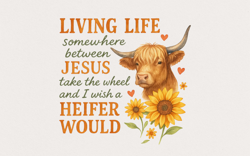 Heifer Cow PNG, Sunflower Sublimation Design, Western Watercolor, Country Animal PNG, Instant Illustration