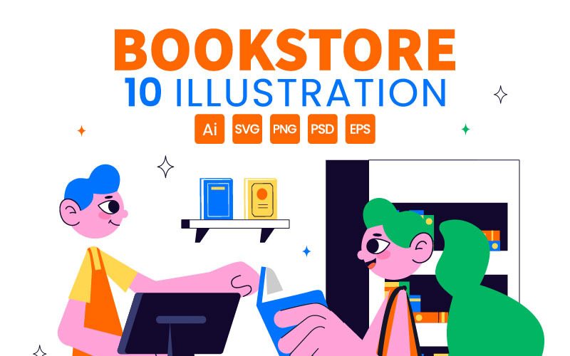 10 Bookstore and Library Illustration