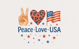4th of July PNG, Peace Love USA, Independence Day PNG, America Flag, Patriotic Peace Sign, Red