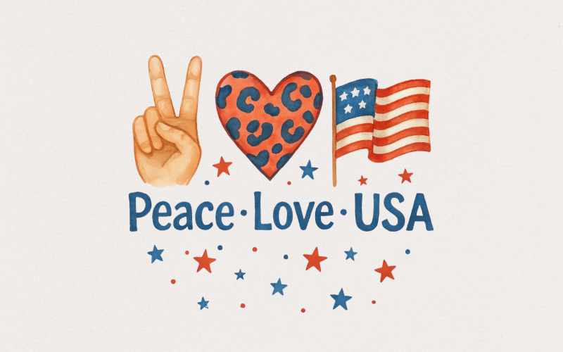 4th of July PNG, Peace Love USA, Independence Day PNG, America Flag, Patriotic Peace Sign, Red Illustration