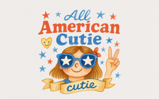 4th of July PNG, Sublimation Design, Independence Day PNG, All American Cutie, Digital Download,