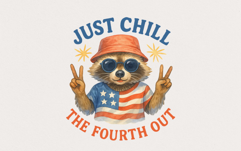 Raccoon Just Chill the Fourth Out PNG, America PNG, Retro 4th of July PNG, USA PNG, Funny Raccoon Illustration