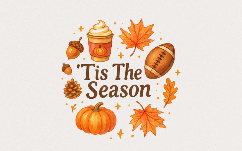 Tis The Season PNG, Fall Football, Pumpkin Football PNG, Sublimation Design, Instant Download, Illustration